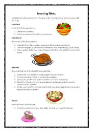 English Worksheet: Learning Menu Depth of Knowledge (Health & Diseases)