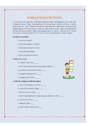 English Worksheet: Karlas daily routine