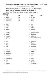 English Worksheet: ODD-MAN-OUT 004 Writing Exercise