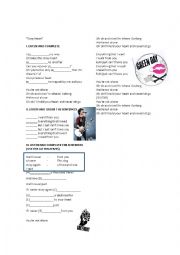 English Worksheet: green day - stray heart - lyrics - present simple 