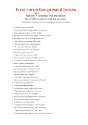 English Worksheet: Present tenses error correction