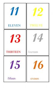 English Worksheet: Numbers 11-20 flaschcards