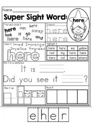 sight words: here practice