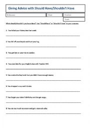 English Worksheet: Should Have/Shouldnt Have Worksheet