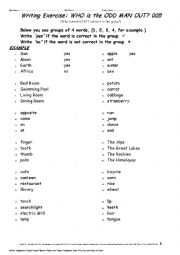 English Worksheet: ODD-MAN-OUT 005 Writing Exercise