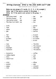 English Worksheet: ODD-MAN-OUT 006 Writing Exercise