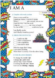 English Worksheet: Im a SuperHero Song