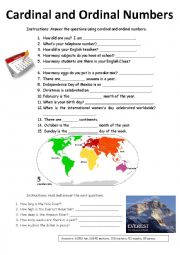 English Worksheet: Cardinal and Ordinal Numbers