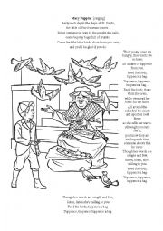 English Worksheet: Mary Poppins Feed the Birds song reading and colouring