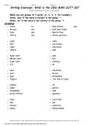 English Worksheet: ODD-MAN-OUT 007 Writing Exercise