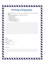 English Worksheet: Writing a Biography