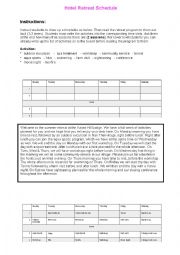 English Worksheet: Hotel & Retreat Schedule