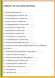 English Worksheet: PRODUCTION - COMPLETING THE SENTENCES- RELATIVE CLAUSE - PROFESSIONS