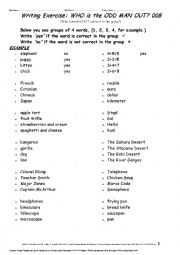 English Worksheet: ODD-MAN-OUT 008 Writing Exercise