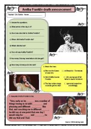 English Worksheet: ARETHA FRANKLIN DEATH ANNOUNCEMENT - CNN