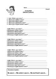 English Worksheet: classroom survey 