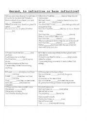 English Worksheet: Gerund, to infinitive or bare infinitive?