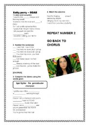 English Worksheet: Listening Katty Perry Roar