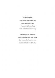 English Worksheet: Poetry To my mother 