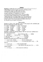 English Worksheet: although and because