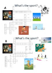 English Worksheet: SPORT CROSSWORD SPEAKING PAIR ACTIVITY