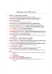 English Worksheet: Idioms and Phrases
