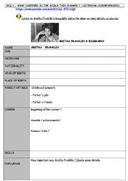 English Worksheet: Aretha Franklins biography