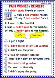 English Worksheet: PAST WISHES AND REGRETS - EXPLANATION BOARD + PRACTICE