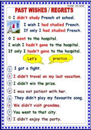 English Worksheet: PAST WISHES AND REGRETS - EXPLANATION BOARD + PRACTICE