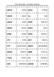 English Worksheet: NOUNS - WORD FORMATION - SUFFIXES - DOMINO