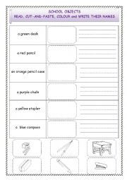 English Worksheet: School objects for young learners 1