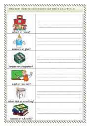 English Worksheet: School objects for young learners 2