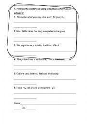 English Worksheet: Wh+ever