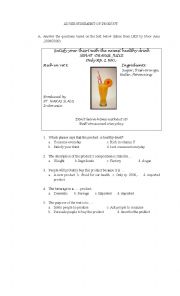 English Worksheet: advertisement of product