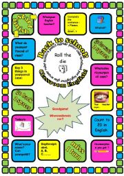 English Worksheet: Back to school board game