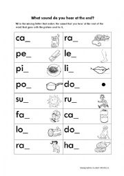 English Worksheet: End sounds 