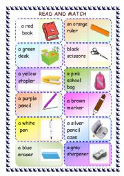 English Worksheet: School objects for young learners matching game