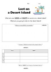 English Worksheet: survival on desert island