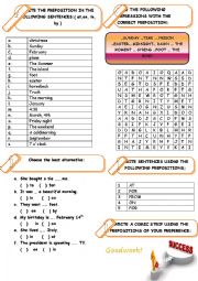 PREPOSITIONS IN, AT, ON, FOR