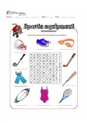 English Worksheet: Equipment Wordsearch