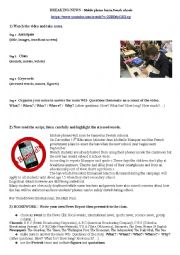 English Worksheet: Video - Mobile phones ban in French schools - Write your own news report