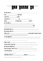 English Worksheet: about me