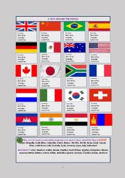 English Worksheet: A Trip Around The World-20 Flags, Nationalities, Languages & Capital Cities