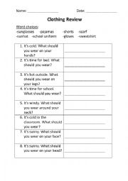 English Worksheet: Clothing Review