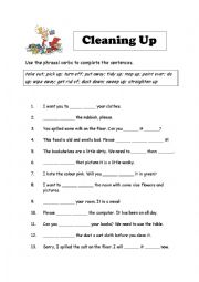 English Worksheet: Phrasal Verbs - Cleaning Up