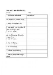 English Worksheet: giving advice using should