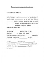 English Worksheet: Present simple and present continuous