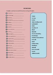 English Worksheet: Definitions