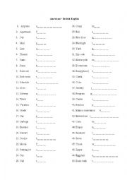 English Worksheet: American and British English