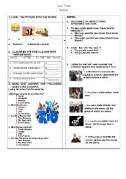 English Worksheet: Quiz Time about movies